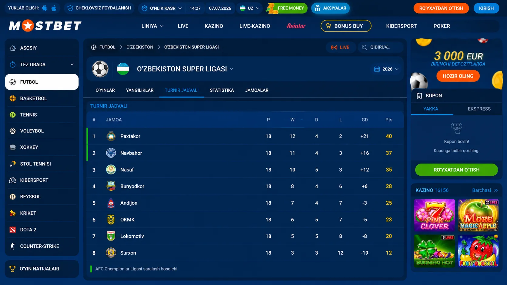 MostBet jonli stavkalar